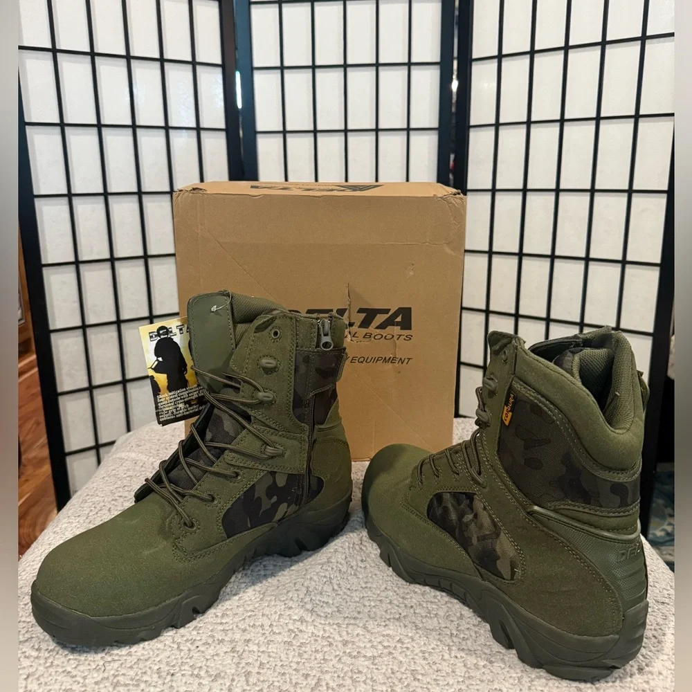 Delta‎ Tactical Boots Men’s Size 13 Military Combat Zip Lace Olive Camo NEW